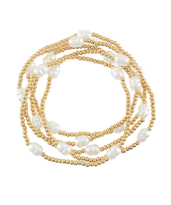 Dainty beaded pearl bracelet set