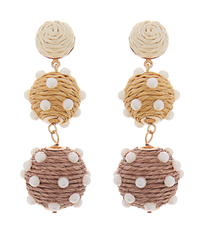 PEARL tan raffia earrings