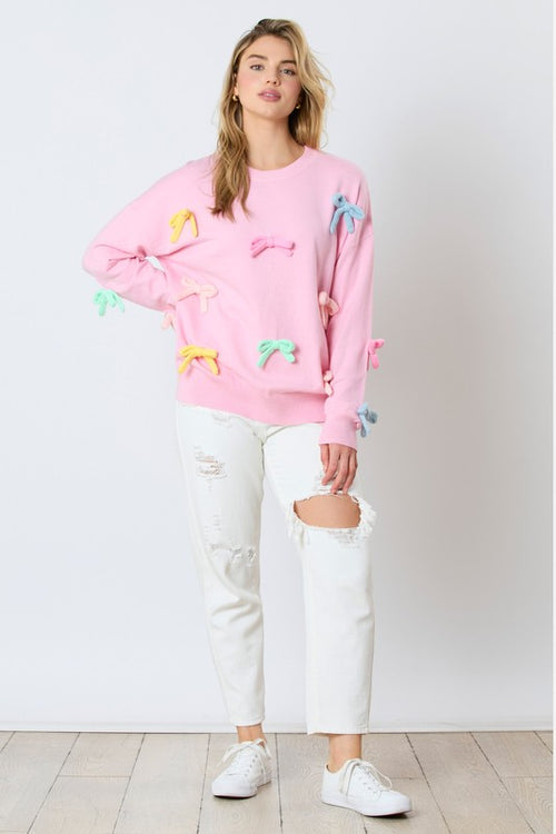 Fantastic Fawn Pink sweater with multicolor 3D bow ties