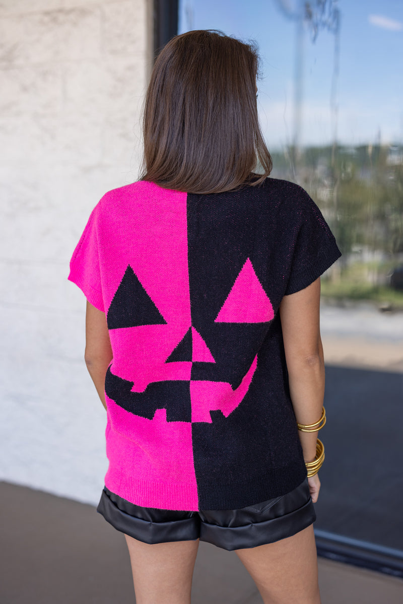 pink black pumpkin sweater top