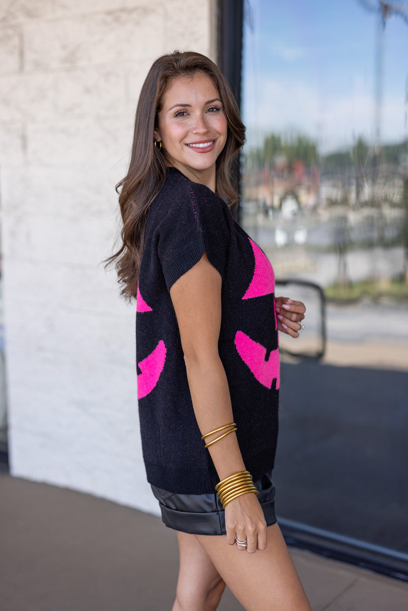 pink black pumpkin sweater top