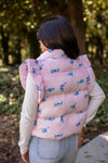 pink blue floral quilted puffer vest