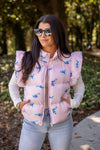 pink blue floral quilted puffer vest