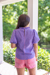 pink blue gingham dressy top