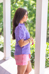 pink blue gingham dressy top