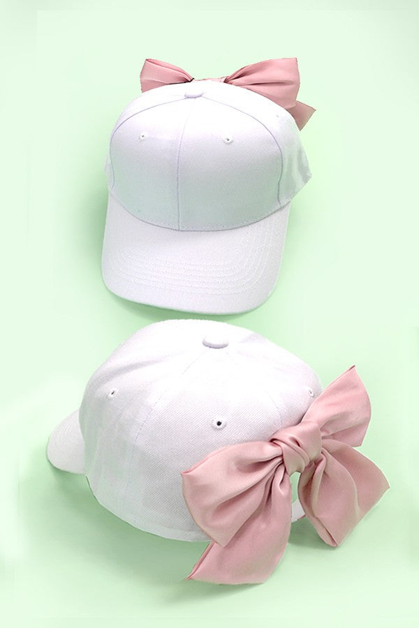 white baseball cap pink bow back hat