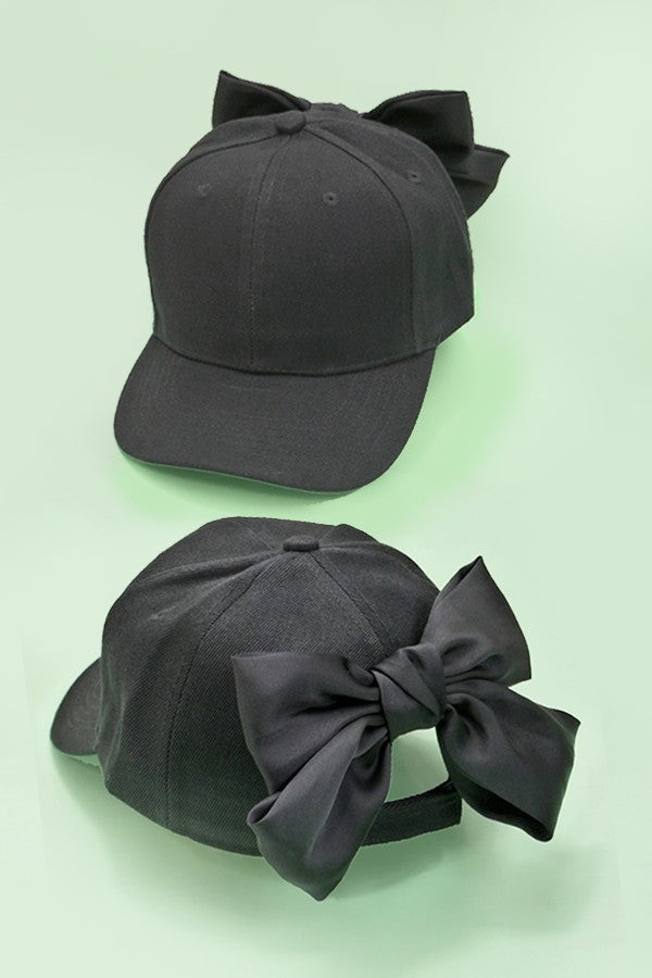 Satin Black Bow Back Hat Purple Door Boutique