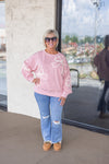 pink white stitched bow sweatshirt