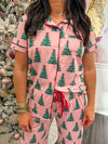 pink Christmas tree pajama pants