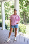 pink short sleeve hoodie top