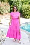 pink linen maxi skirt short sleeve top set