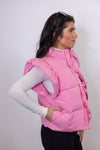 pink puffer bow detail vest