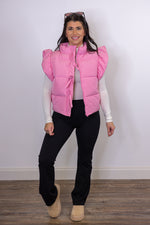 pink puffer bow detail vest