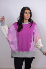 pink purple colorblock crew pullover