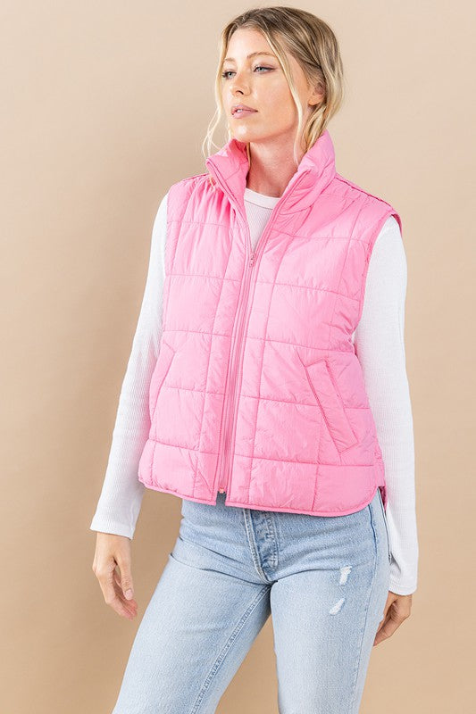 Pretty Follies TCEC Pink quilted puffer vest with zipper front closure