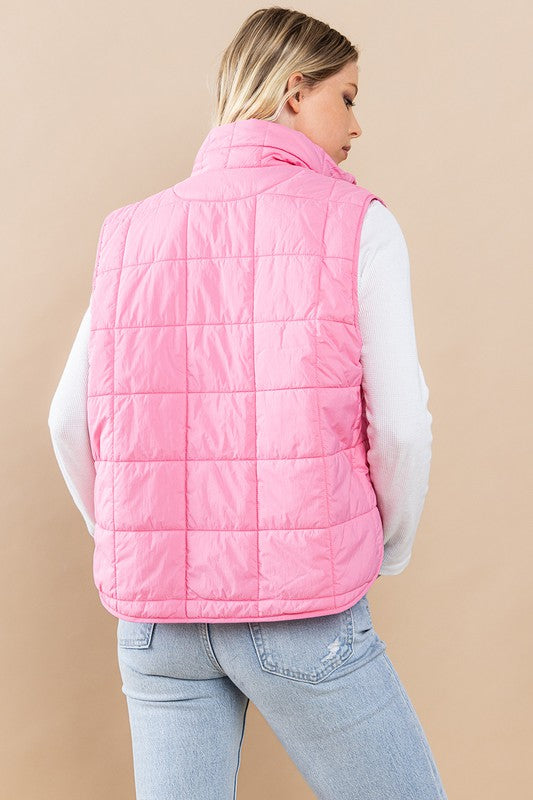 Pretty Follies TCEC Pink quilted puffer vest with zipper front closure