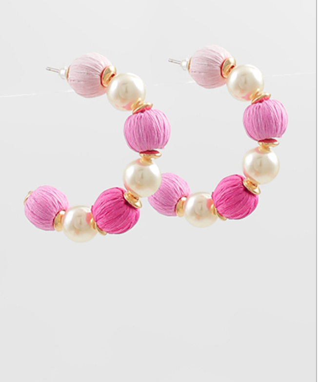 pearl raffia pink earrings