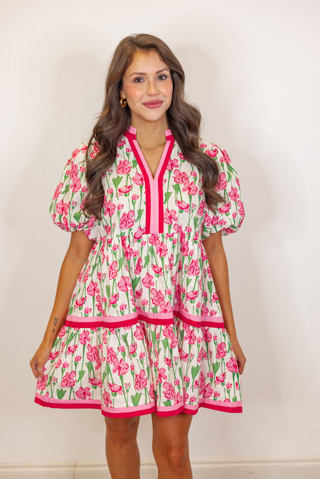 pink red floral babydoll dress