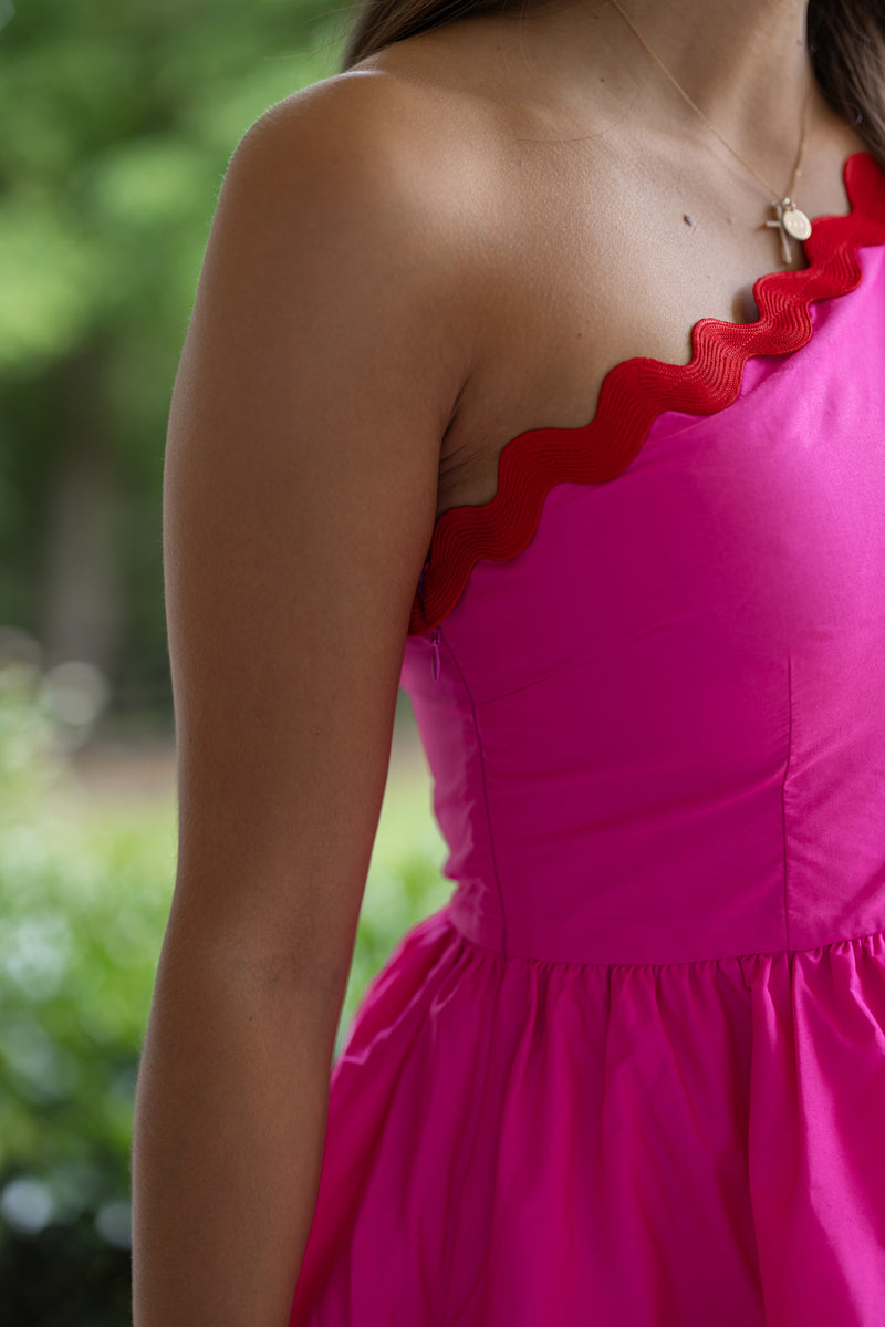 pink red one shoulder cocktail dress