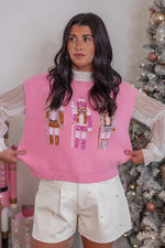 Sequin Nutcracker Pink Sleeveless Sweater