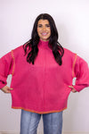 pink turtleneck stitch trim sweater