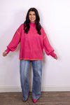 pink turtleneck stitch trim sweater