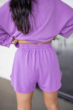 purple pearl embellished cotton skort