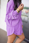 purple pearl embellished cotton skort