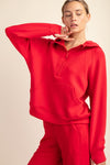 Rae Mode True red scuba knit quarter zip semi-cropped hooded pullover top