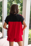 cute gameday red black matching shorts set