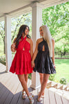 black halter neckline graduation dress