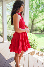 red halter neckline graduation dress