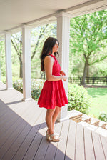 red halter neckline graduation dress