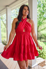 red halter neckline graduation dress