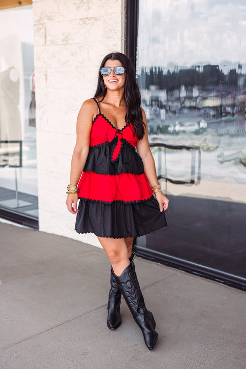 black red ric rac gameday dress