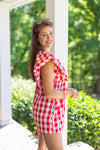 red white gingham babydoll romper