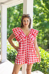 red white gingham babydoll romper