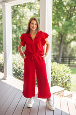 cute casual red quarter zip top