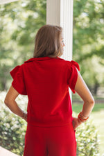 cute casual red quarter zip top