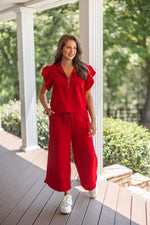 cute casual red quarter zip top