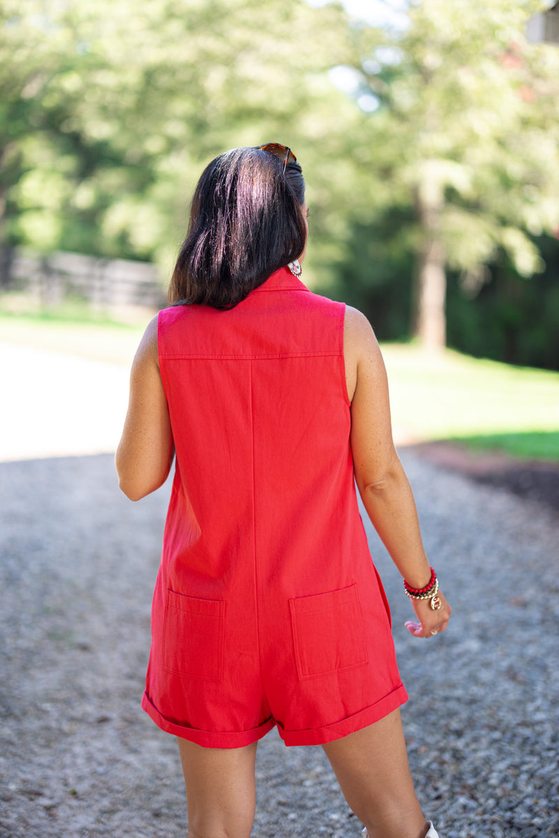 red denim cotton gameday romper