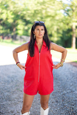 red denim cotton gameday romper