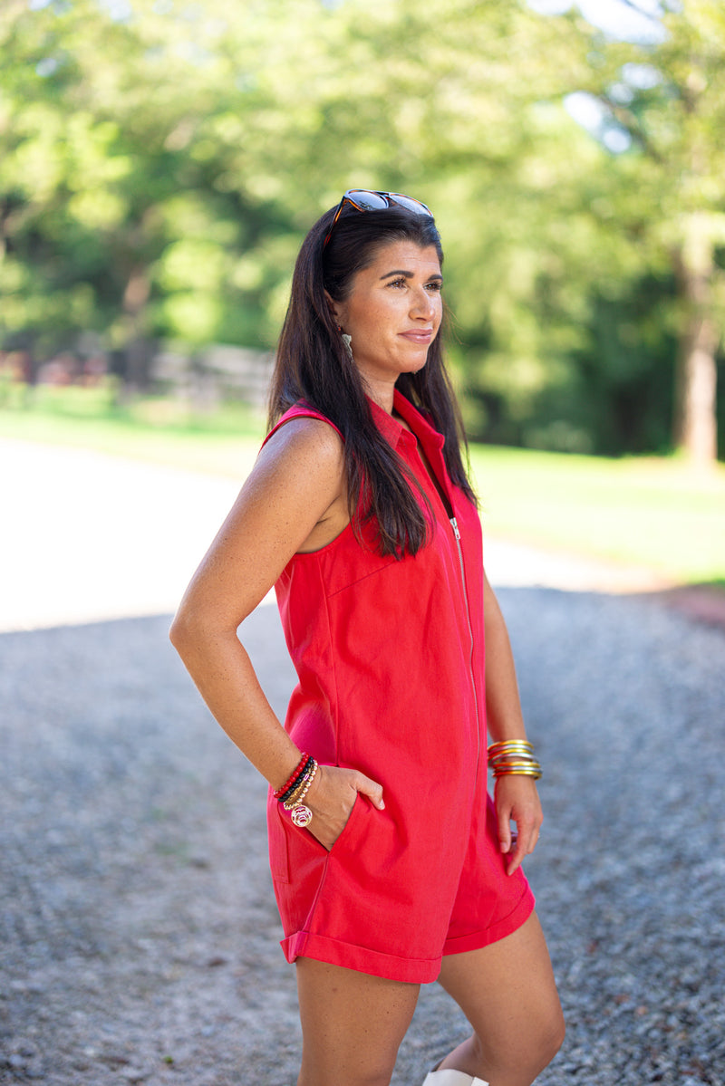 red denim cotton gameday romper