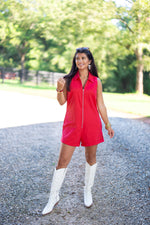 red denim cotton gameday romper