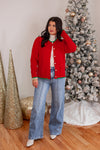 red green trim sweater cardigan