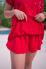 red pearl terry knit skort set