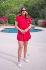 red pearl terry knit skort set