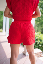 red quilted shorts matching set