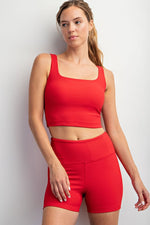 Rae Mode Ribbed red high waisted biker shorts with criss cross waistband