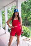 red ribbed tank biker shorts set